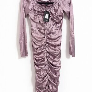 Fashion Nova Mauve Ruched Long Sleeve Midi Dress